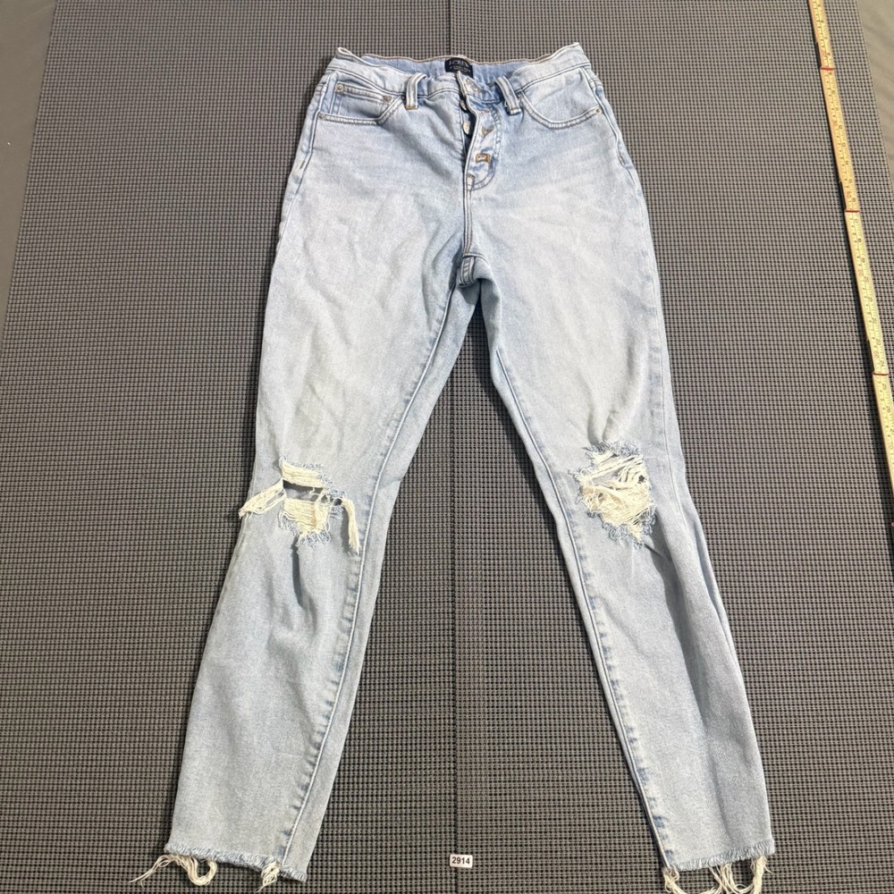 J.Crew Womens 10 High-Rise Skinny Jeans Size 24 Light Wash Distressed Button Fly